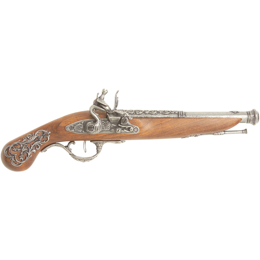 Denix British Colonial Engraved Replica Flintlock Pistol - Pewter