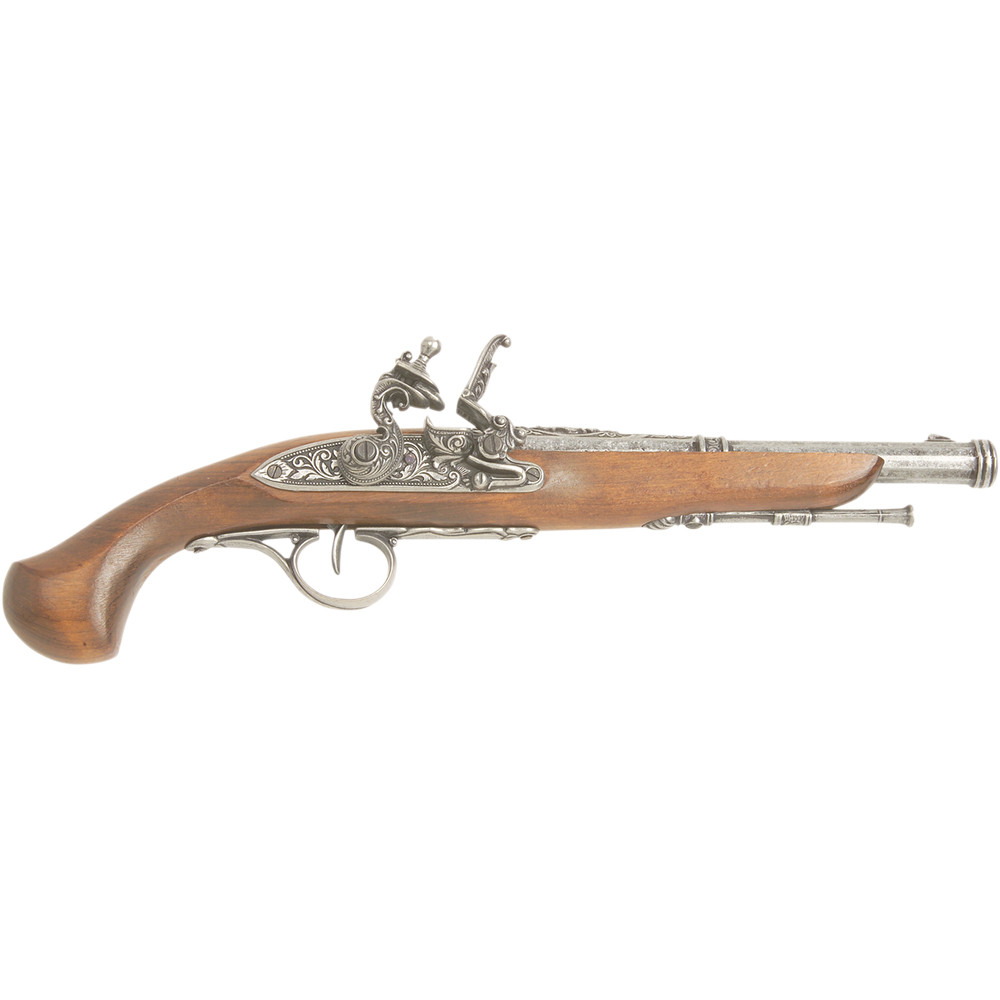 Denix 18th Century Engraved Replica Flintlock Pistol - Antique Grey Finish
