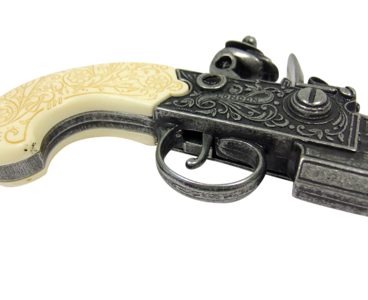 Replica Colonial Double Barrel Flintlock & Faux Ivory Grips Grey