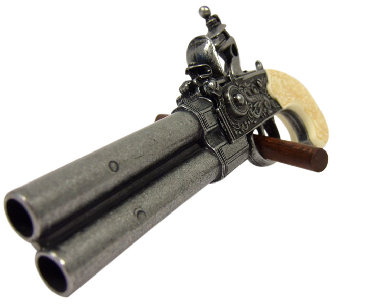 Replica Colonial Double Barrel Flintlock & Faux Ivory Grips Grey ...