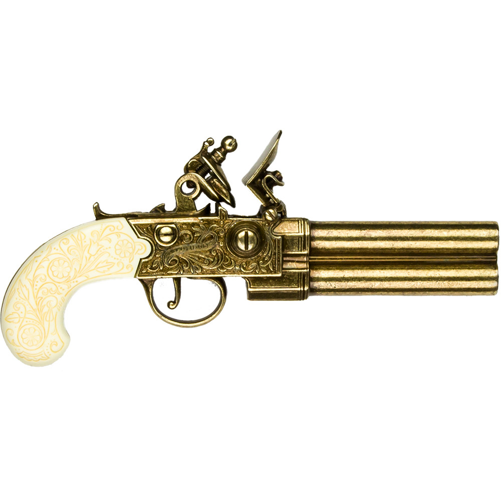Replica Colonial Double Barrel Flintlock & Faux Ivory Grips Brass