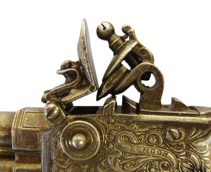 Replica Colonial Double Barrel Flintlock & Faux Ivory Grips Brass