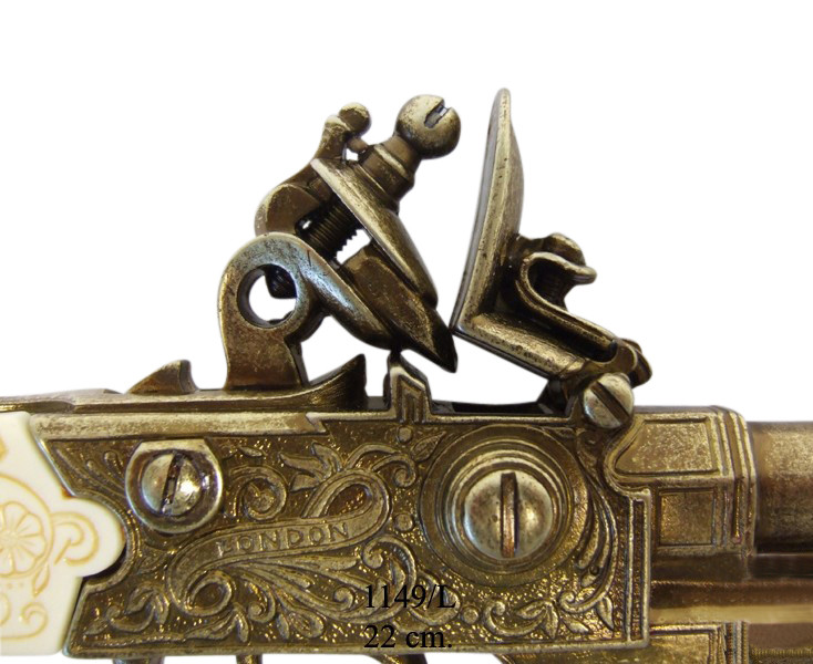 Replica Colonial Double Barrel Flintlock & Faux Ivory Grips Brass