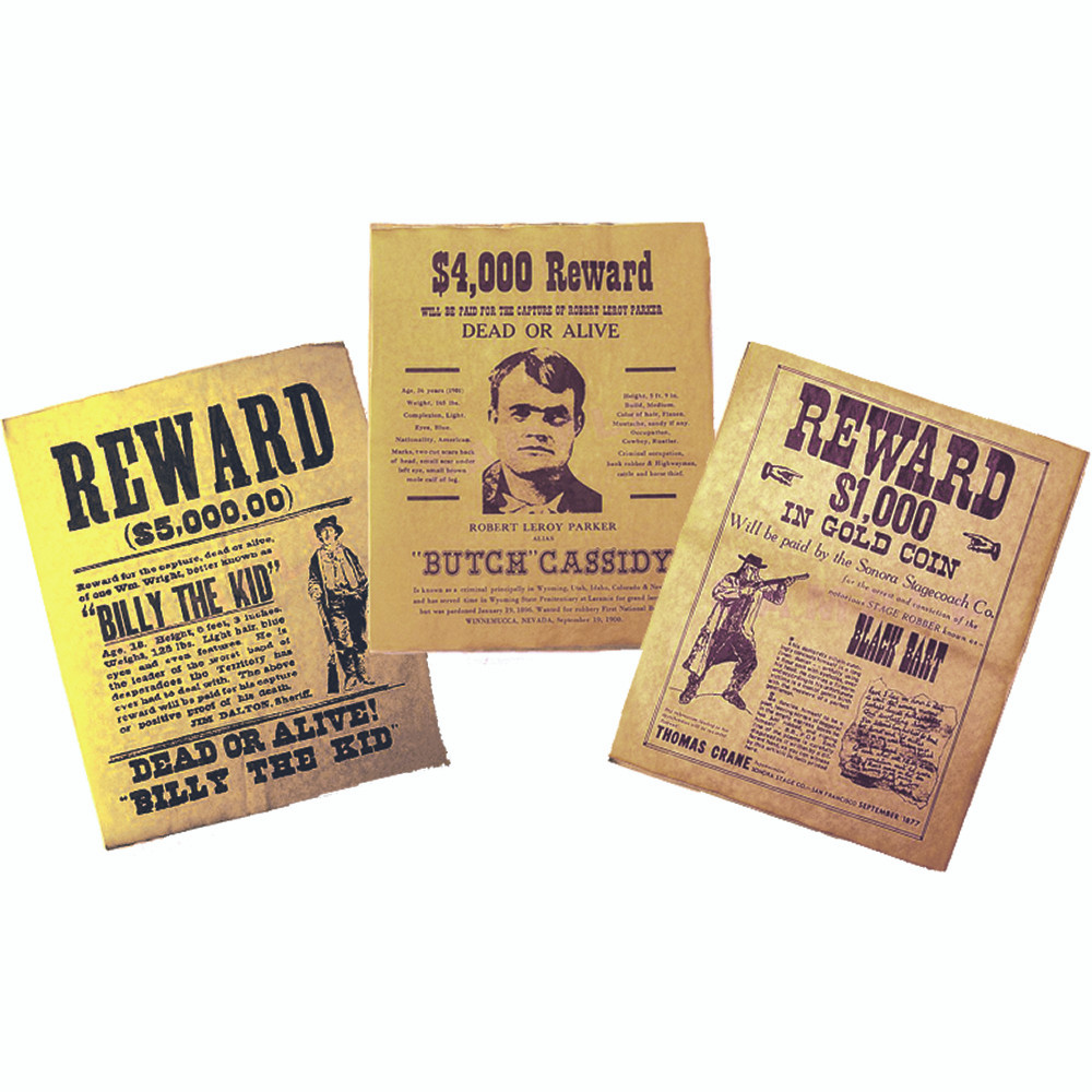 Replica Wanted Poster Set - Billy the Kid, Butch Cassidy, Black