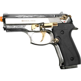Dicle 8000 9mm Front Firing Blank Gun Semi Automatic - Chrome/Gold Engraved