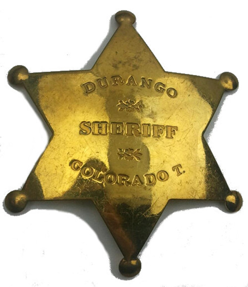 Durango Sheriff Colorado T Western Badge Solid Brass Main Image Durango Sheriff Colorado T Western Badge Solid Brass Main Image