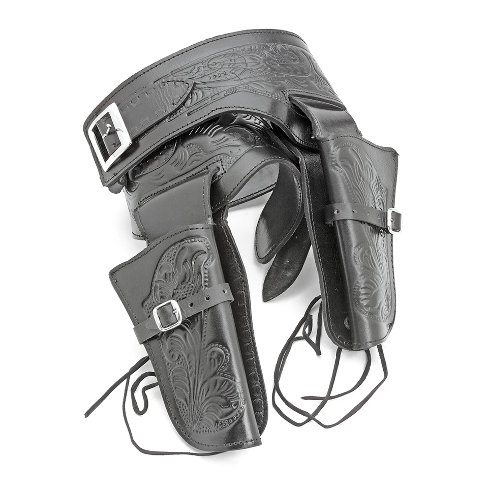 Black Tooled Western Style Double Rig Holster Main Image