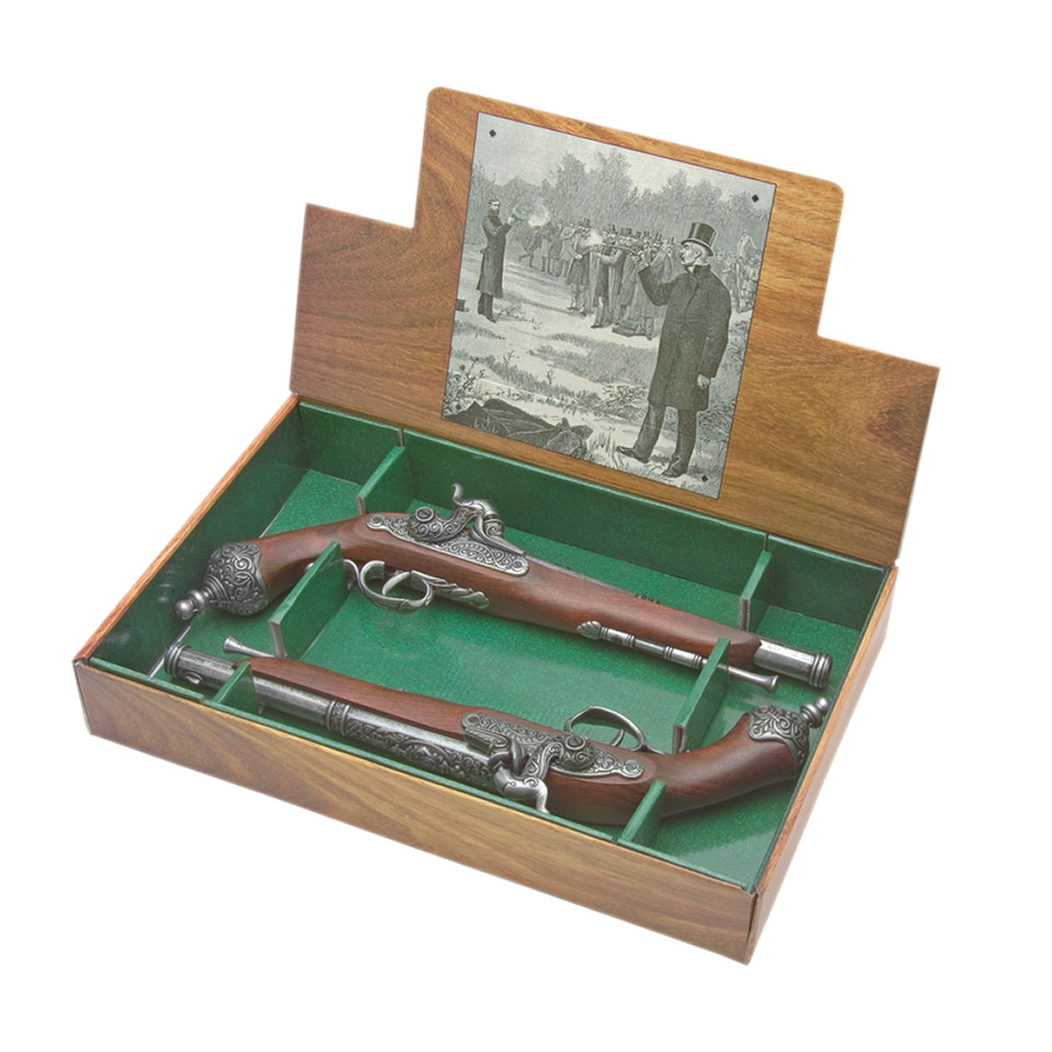 Denix Colonial 1865 Italian Percussion Cap Replica Dueling Pistols Set - Pewter Main Image