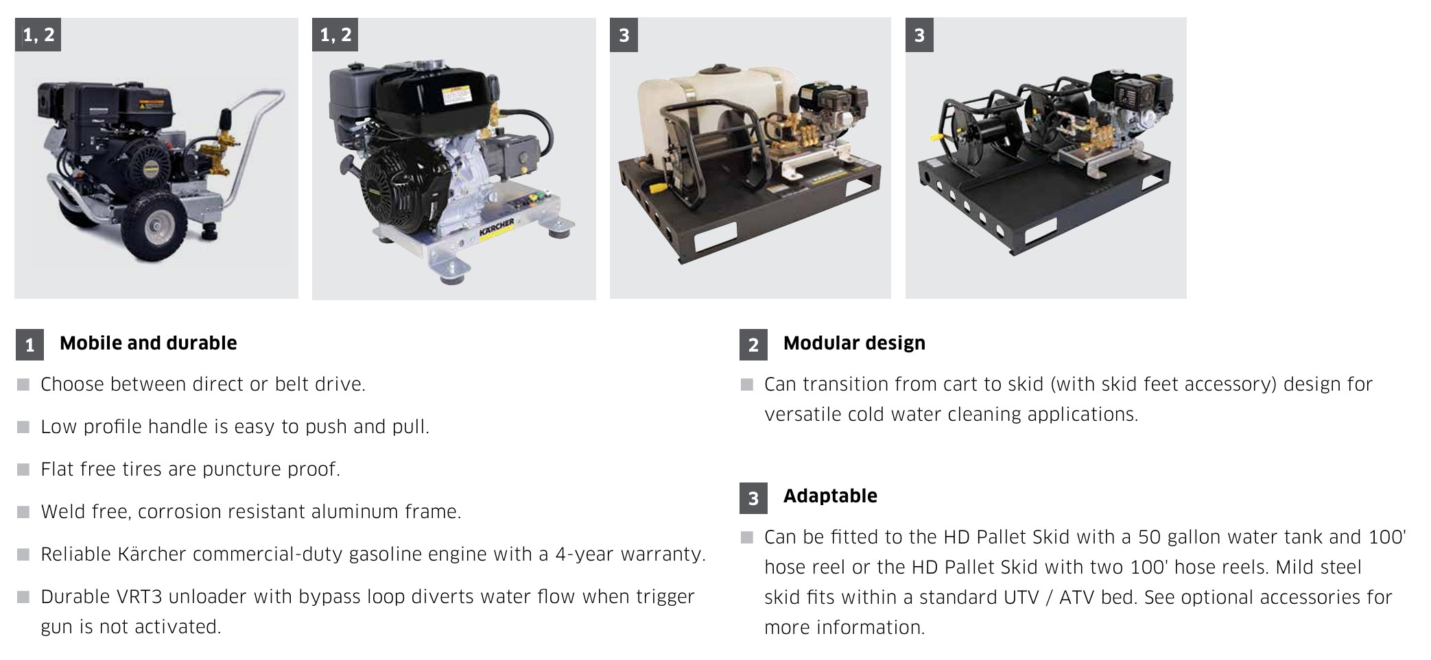 Karcher Teton Series modular cart to skid pressure washer options