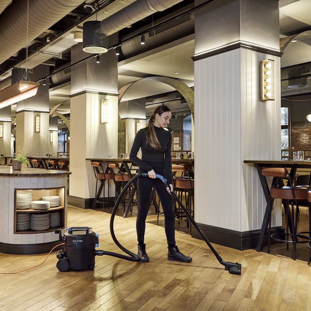 Nilfisk VP300 and VP400 compact commercial canister vacuum