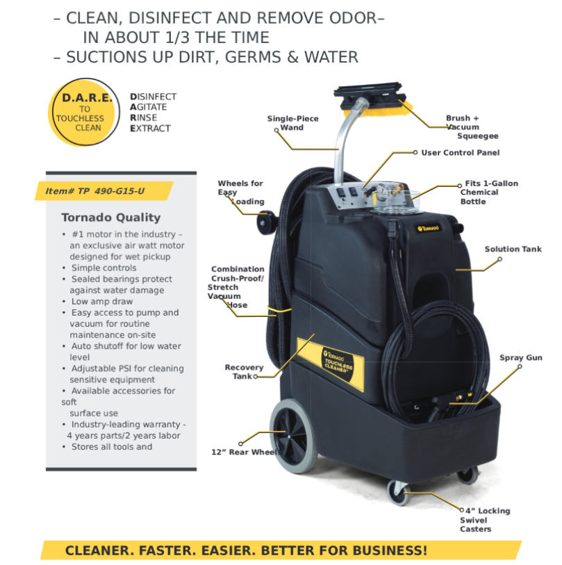 Tornado Touchless Cleaner specifications and component layout