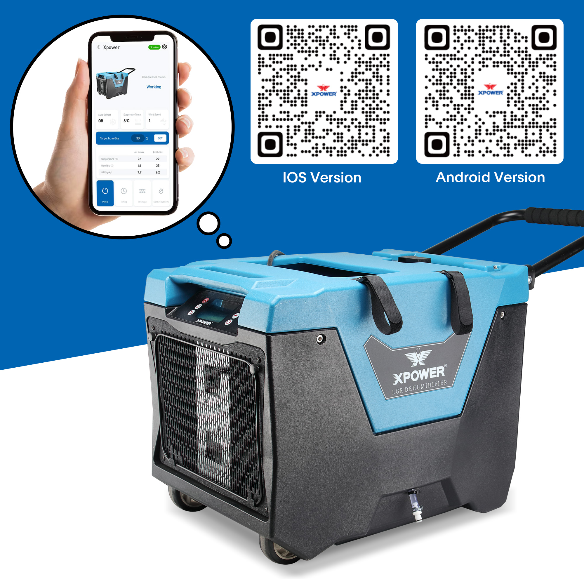 XPOWER Connect mobile app monitoring XD-125Li LGR dehumidifier