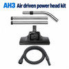 The AH3 Kit features an air driven power head designed to improve carpet agitation and soil removal. Includes wand components and vacuum hose for enhanced carpet cleaning performance in commercial environments.