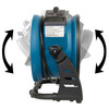 XPOWER P-21AR axial fan demonstrating focused airflow stream reaching up to 120 feet
