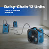 XPOWER P-56A axial air movers daisy-chained together demonstrating the ability to connect up to 12 units on one 15-amp circuit.