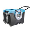 XPOWER XD-125Li LGR dehumidifier angled view with auto purge pump and attached drain hose