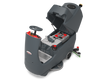 CRL 2128 ride-on scrubber with lid open showing NX1K lithium iron phosphate battery compartment