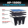 XPOWER AP-2500U four stage filtration system showing pre-filter, pleated media filter, optional activated carbon filter, and V-shaped HEPA filter