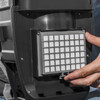 TASKI AERO BP HEPA filter access panel showing easy maintenance and filter replacement system