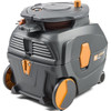 TASKI AERO 8 PLUS commercial canister vacuum shown from the front, featuring a compact tub design, durable construction, and integrated cable reel system.