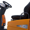 Close-up of TASKI swingo 4000 operator seat, steering column, and intuitive control panel for comfortable operation