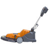 Side profile of TASKI ergodisc 2000 commercial floor polishing machine showing ultra high-speed burnishing deck and transport wheels