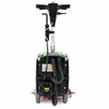 Rear view of NSS Wrangler 1503 AB compact commercial auto scrubber with handle controls, recovery hose system, and power cord storage on a white background.