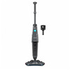 Nilfisk Dryft™ cordless micro scrubber shown from the front on a clean white background, with the compact scrub head, slim upright body, control panel, and removable battery displayed beside the machine.