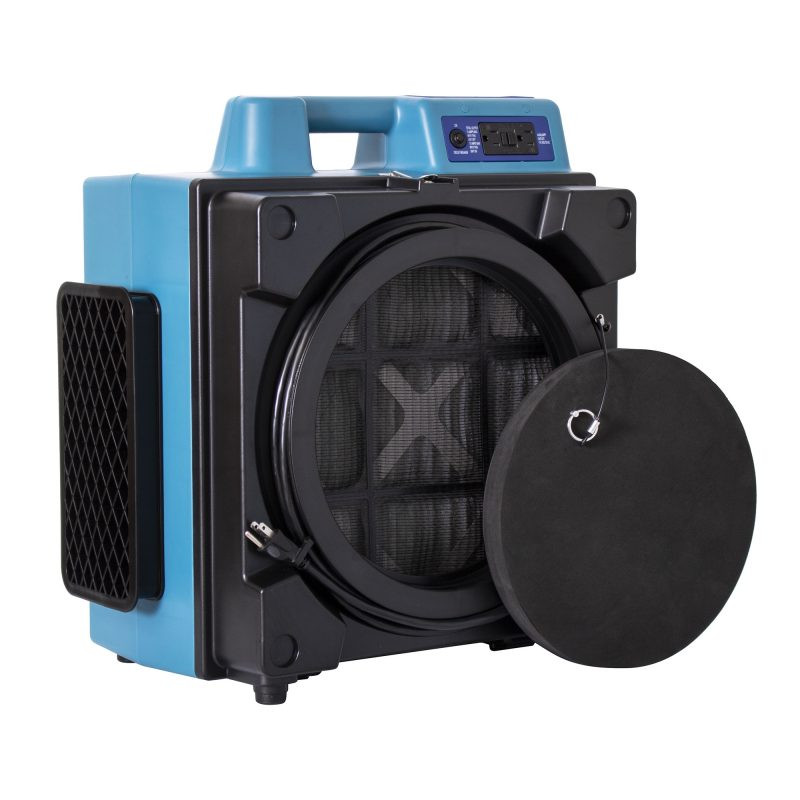 Left side view of XPOWER X-4700A air scrubber showing intake vent and ABS housing