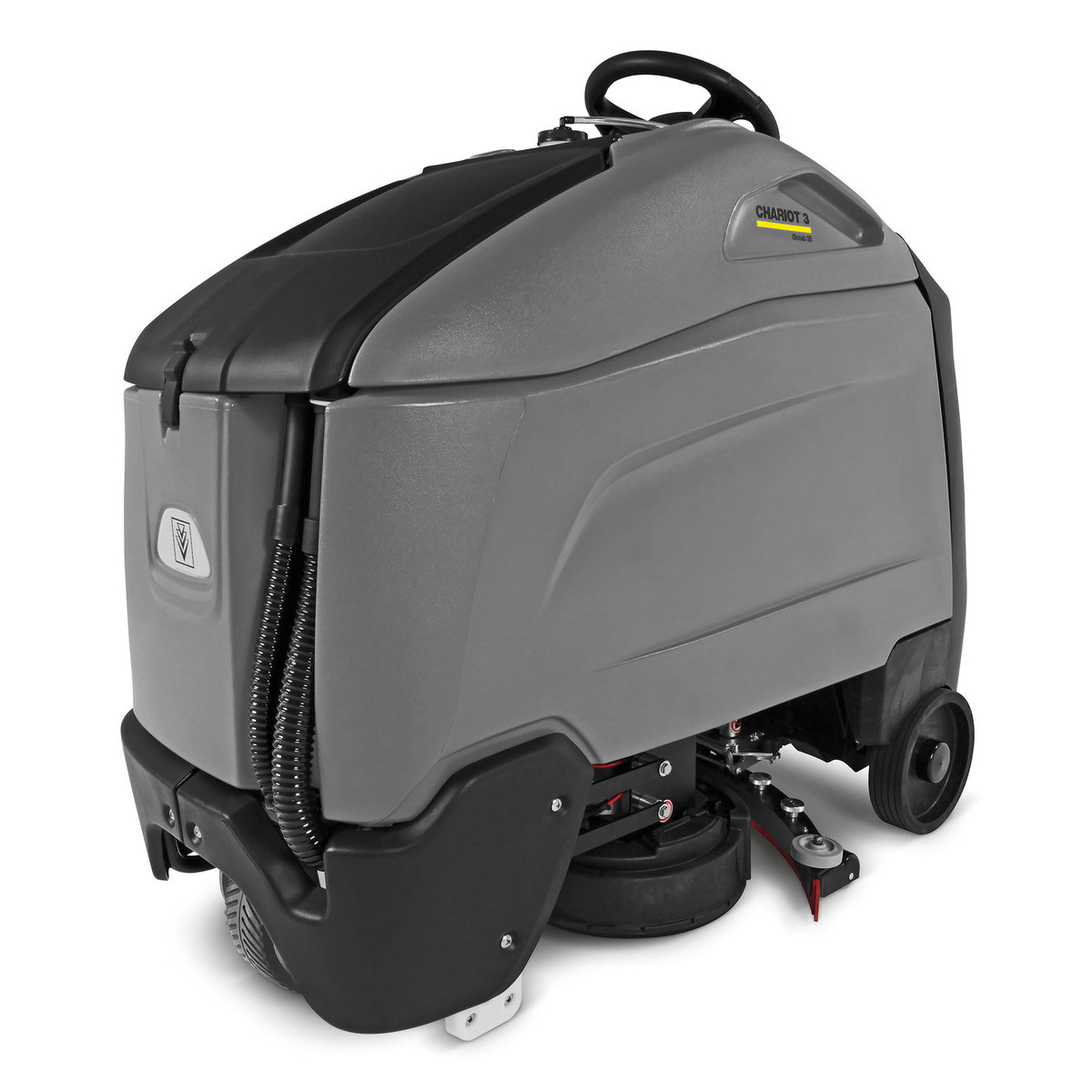 Karcher Chariot 3 iScrub 26 stand-on floor scrubber with 26 inch pad driver, 36V/234 Ah AGM batteries, on-board charger, and chemical metering model 1.008-114.0