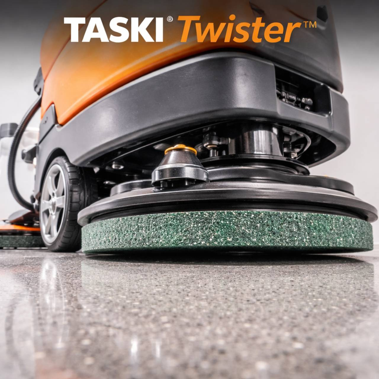 TASKI Twister diamond floor pad system close up image on scrubber