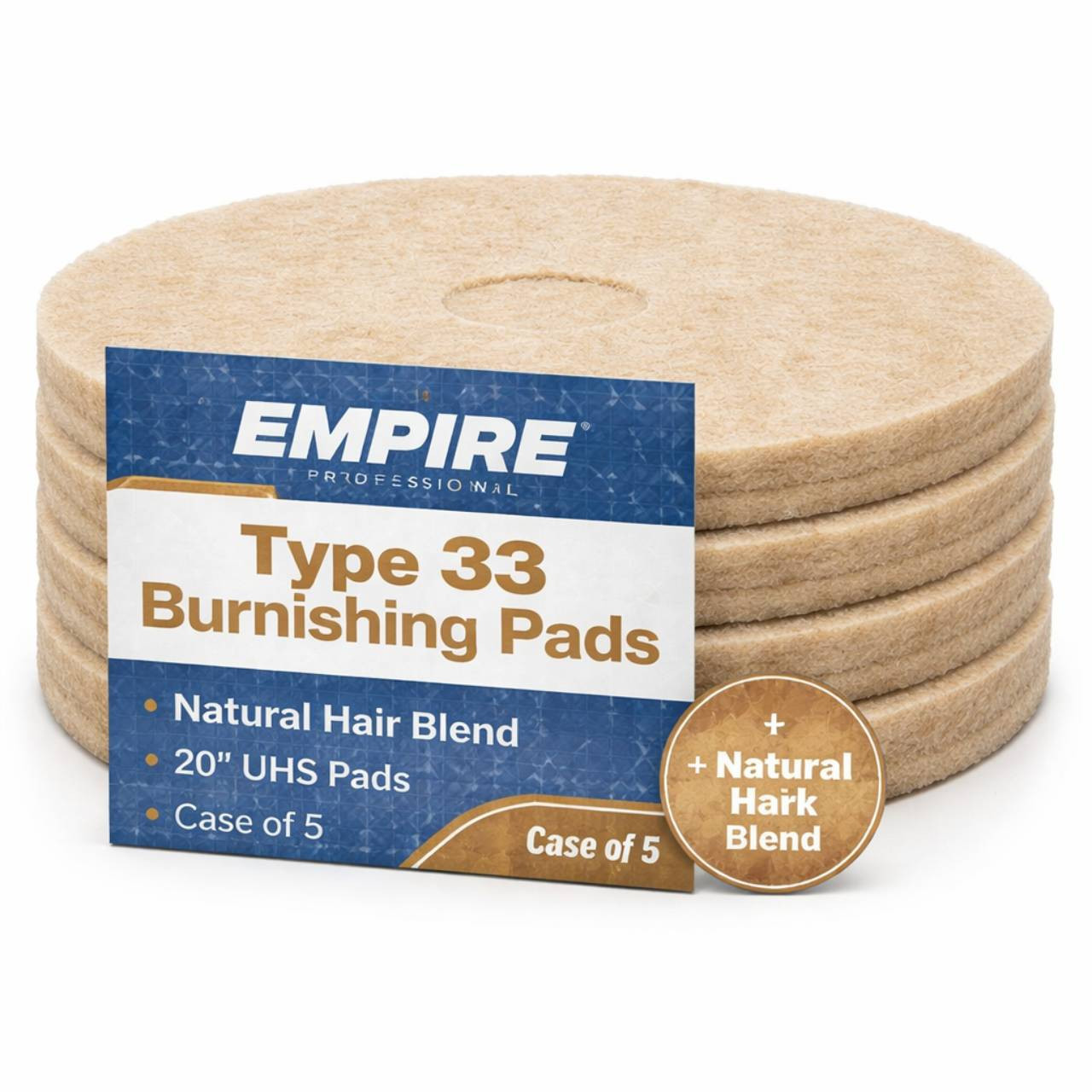 Empire Type 33 tan 20 inch burnishing floor pad natural hair blend for ultra high speed floor machines
