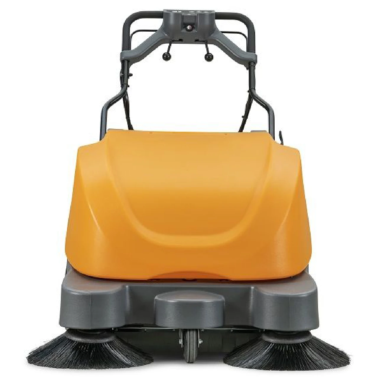 Front-facing view of TASKI Balimat 3300 sweeper showing dual side brushes and intake system