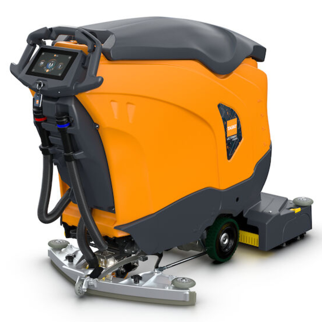 Rear view of TASKI ULTIMAXX 2900 RB65 showing solution tank design and cylindrical scrubber body