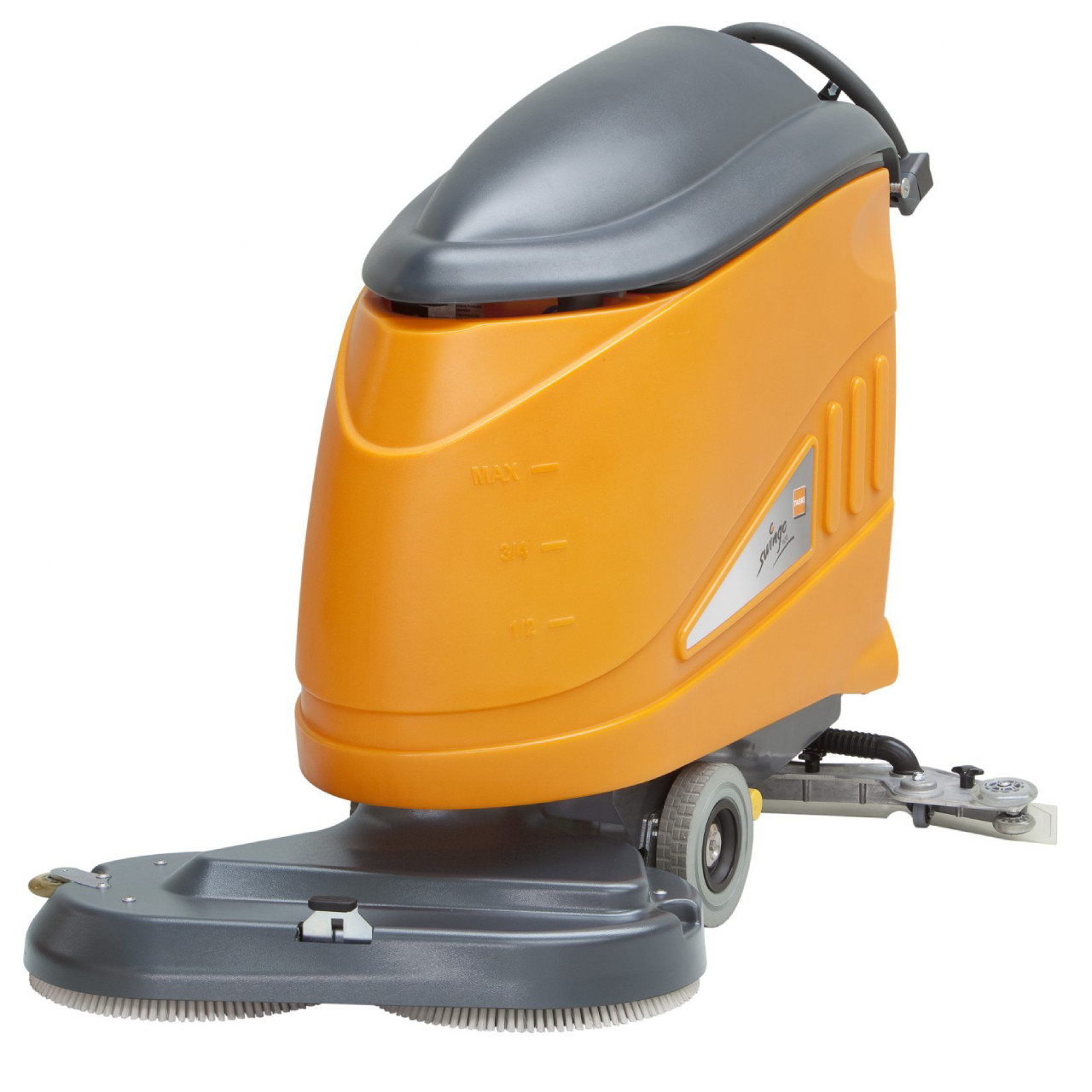 TASKI swingo 1850B 34" dual disc walk-behind auto scrubber with powered drive and high-capacity tanks for large facility cleaning
