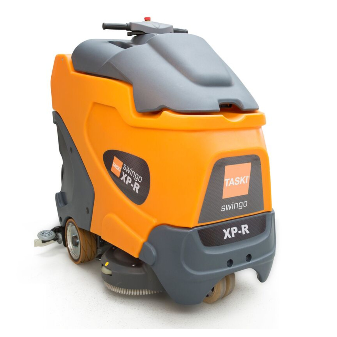 TASKI swingo XP-R rear view showing compact ride-on design and maneuverability