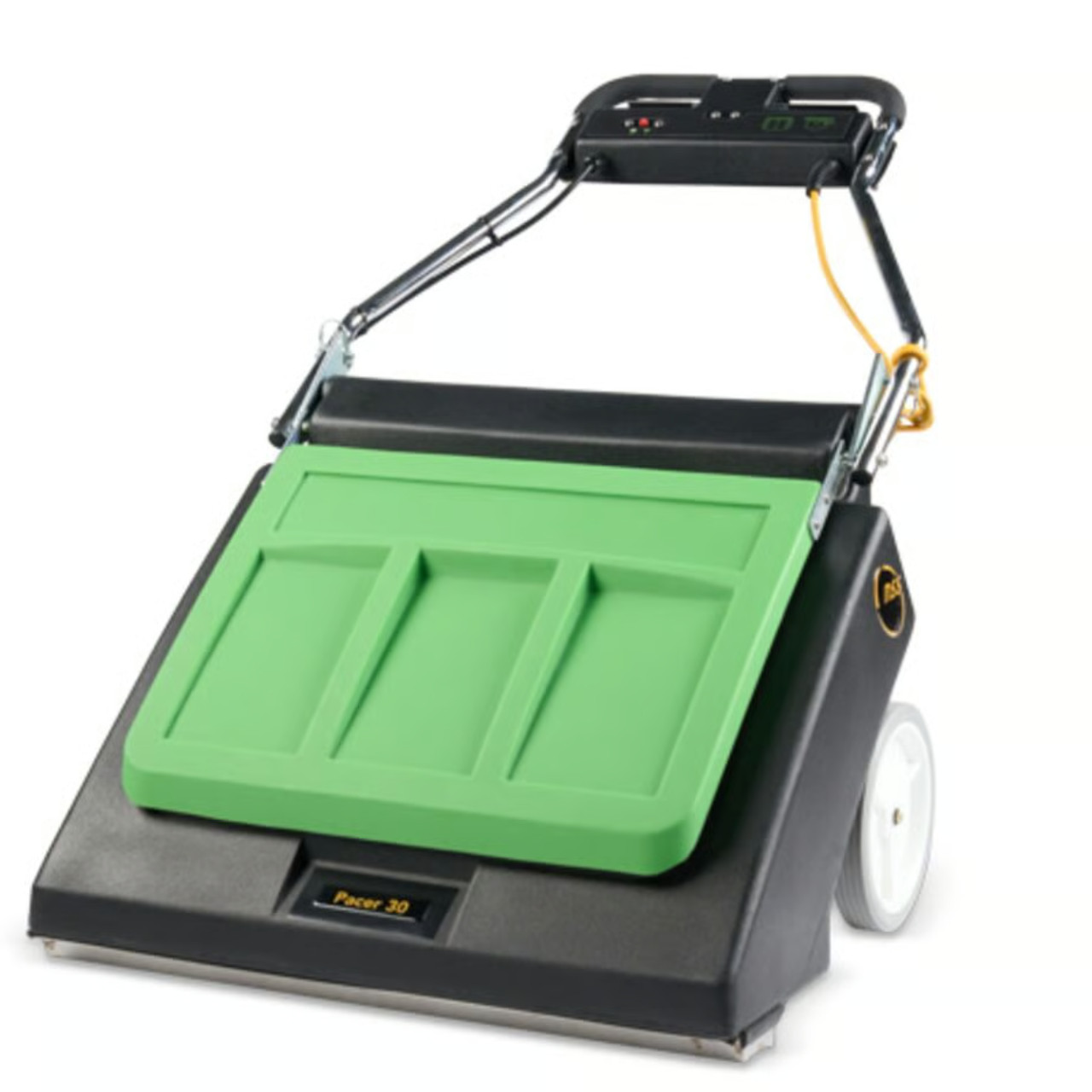Front view of NSS Pacer 30 wide area commercial carpet vacuum with 30-inch cleaning path.