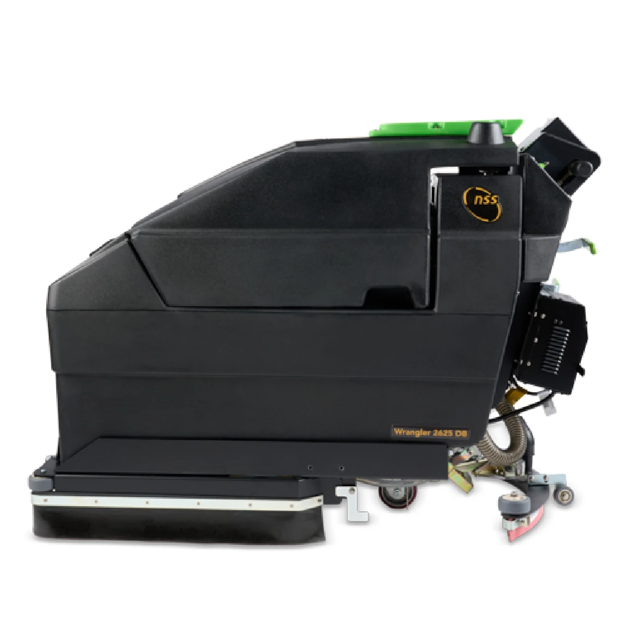 Side profile of the NSS Wrangler 2625 DB heavy-duty commercial floor scrubber.