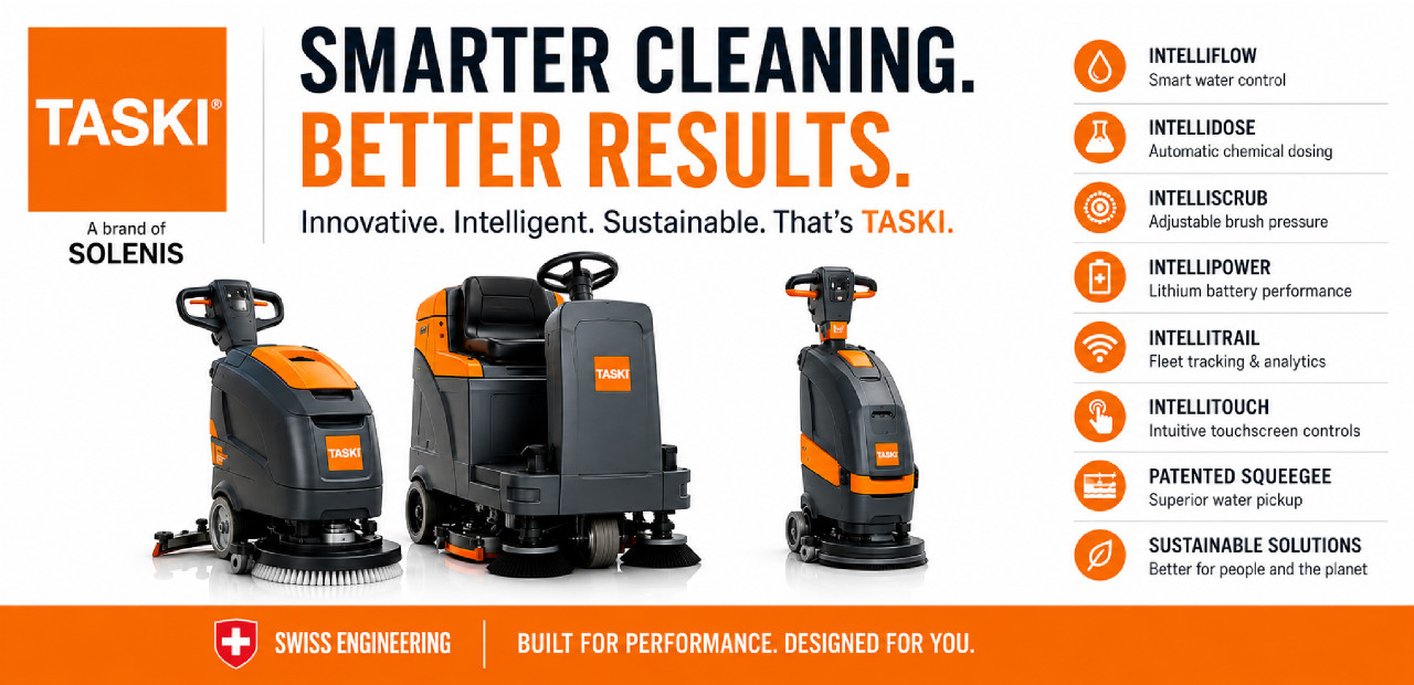 TASKI Smart Cleaning Technology Explained: IntelliFlow, IntelliDose, IntelliTrail & More