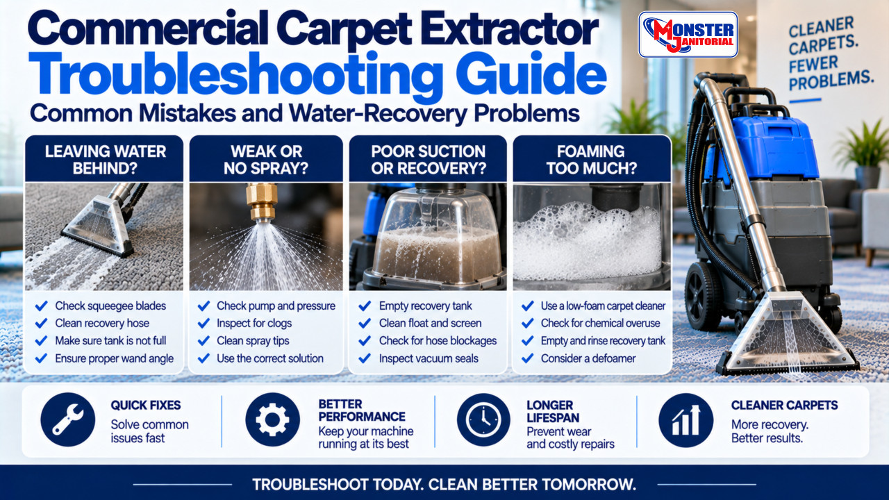 Commercial Carpet Extractor Troubleshooting Guide: Common Mistakes and Water-Recovery Problems