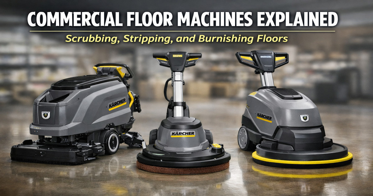 Commercial Floor Machines Explained – Scrubbing, Stripping, and Burnishing Floors