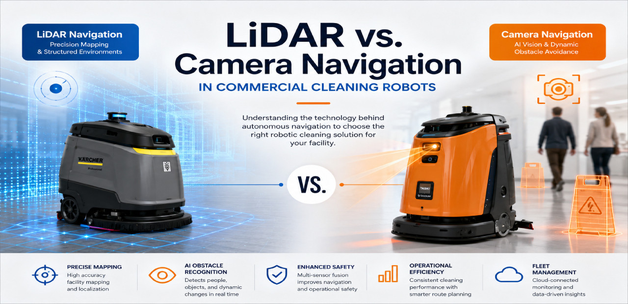 LiDAR vs Camera Navigation in Commercial Cleaning Robots 