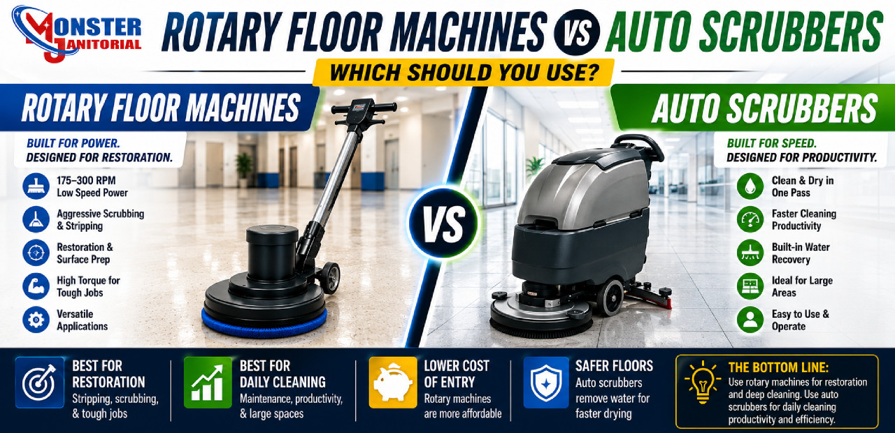 Rotary Floor Machines vs Auto Scrubbers – Which Should You Use?