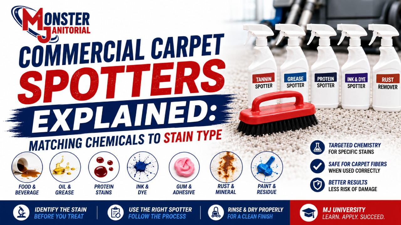 Commercial Carpet Spotters Explained: Matching Chemicals to Stain Type
