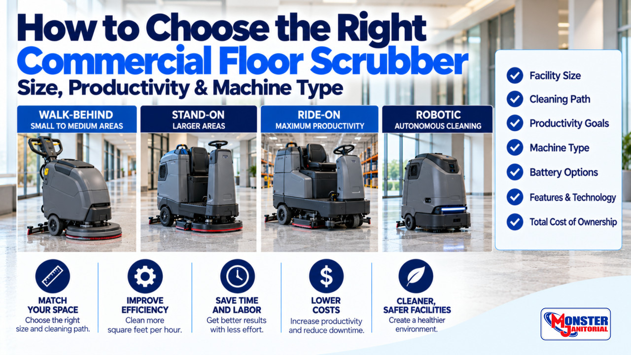 How to Choose the Right Commercial Floor Scrubber: Size, Productivity & Machine Type