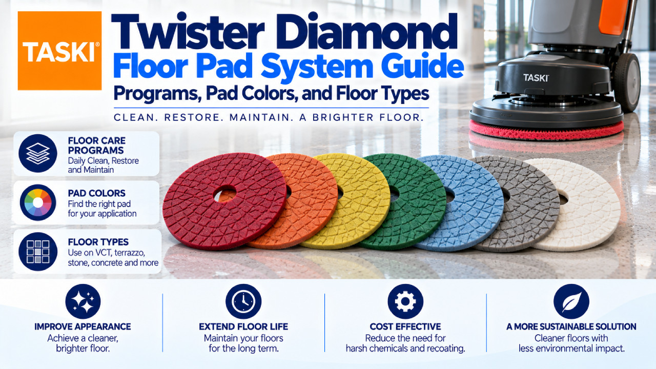 TASKI Twister Diamond Floor Pad System Guide - Programs, Pad Colors, and Floor Types