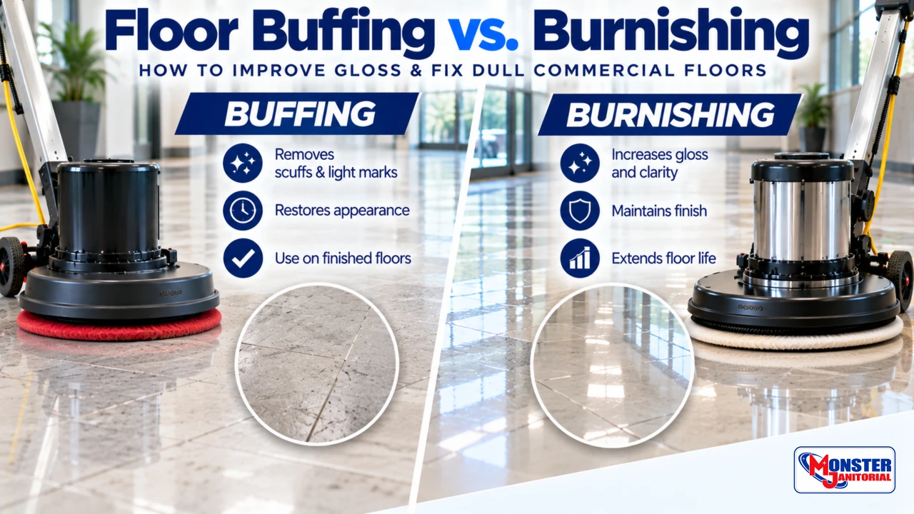Floor Buffing vs Burnishing: How to Improve Gloss & Fix Dull Commercial Floors