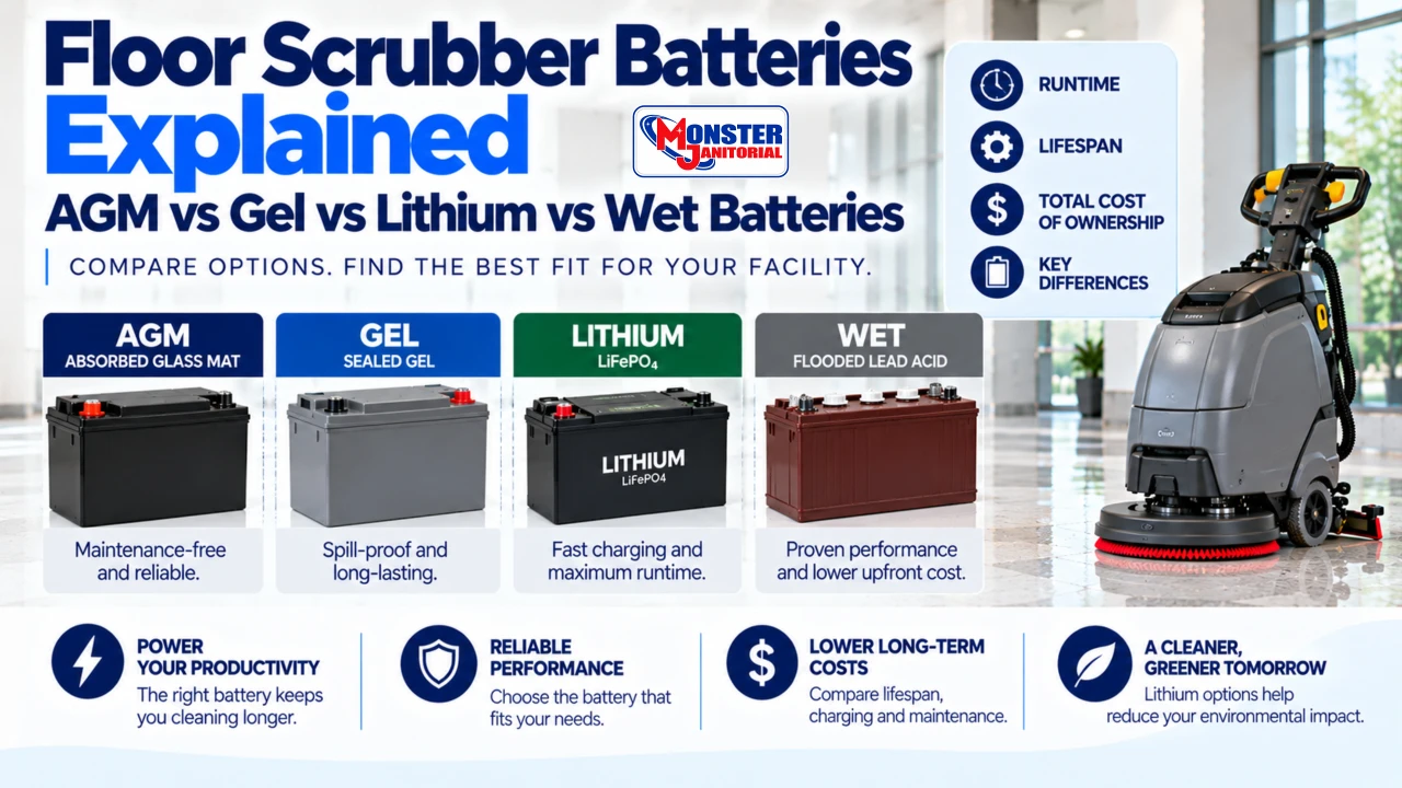 Floor Scrubber Batteries Explained: AGM vs Gel vs Lithium vs Wet Batteries