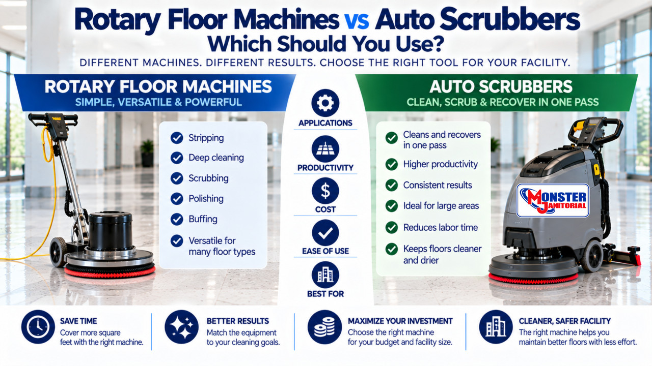 Rotary Floor Machines vs Auto Scrubbers – Which Should You Use?