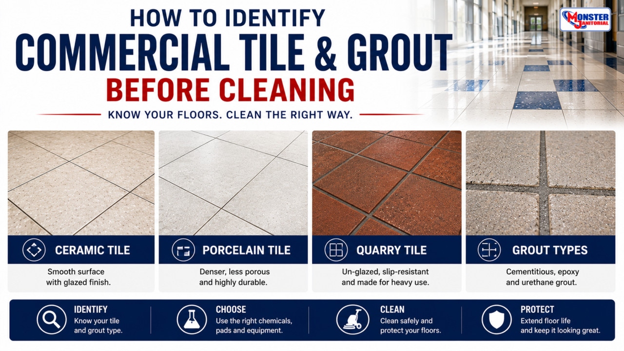 How to Identify Commercial Tile & Grout Before Cleaning: Ceramic, Porcelain, Quarry Tile & Grout Types